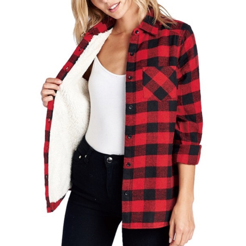 FRANKIE Plaid Button Down Top - red - Picture 1 of 1